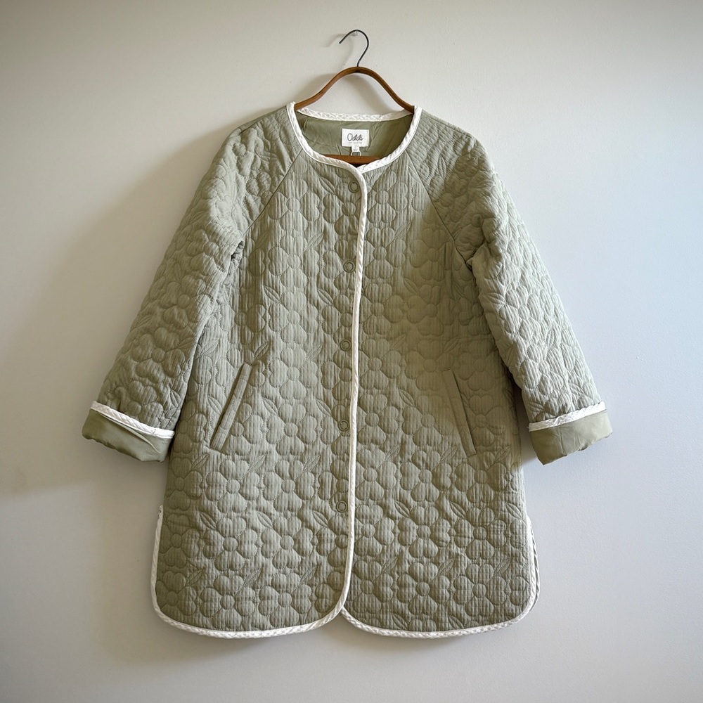 NWT Oddi Frosted Sage Floral Quilted Crewneck Tent Coat Jacket - Picture 3 of 9